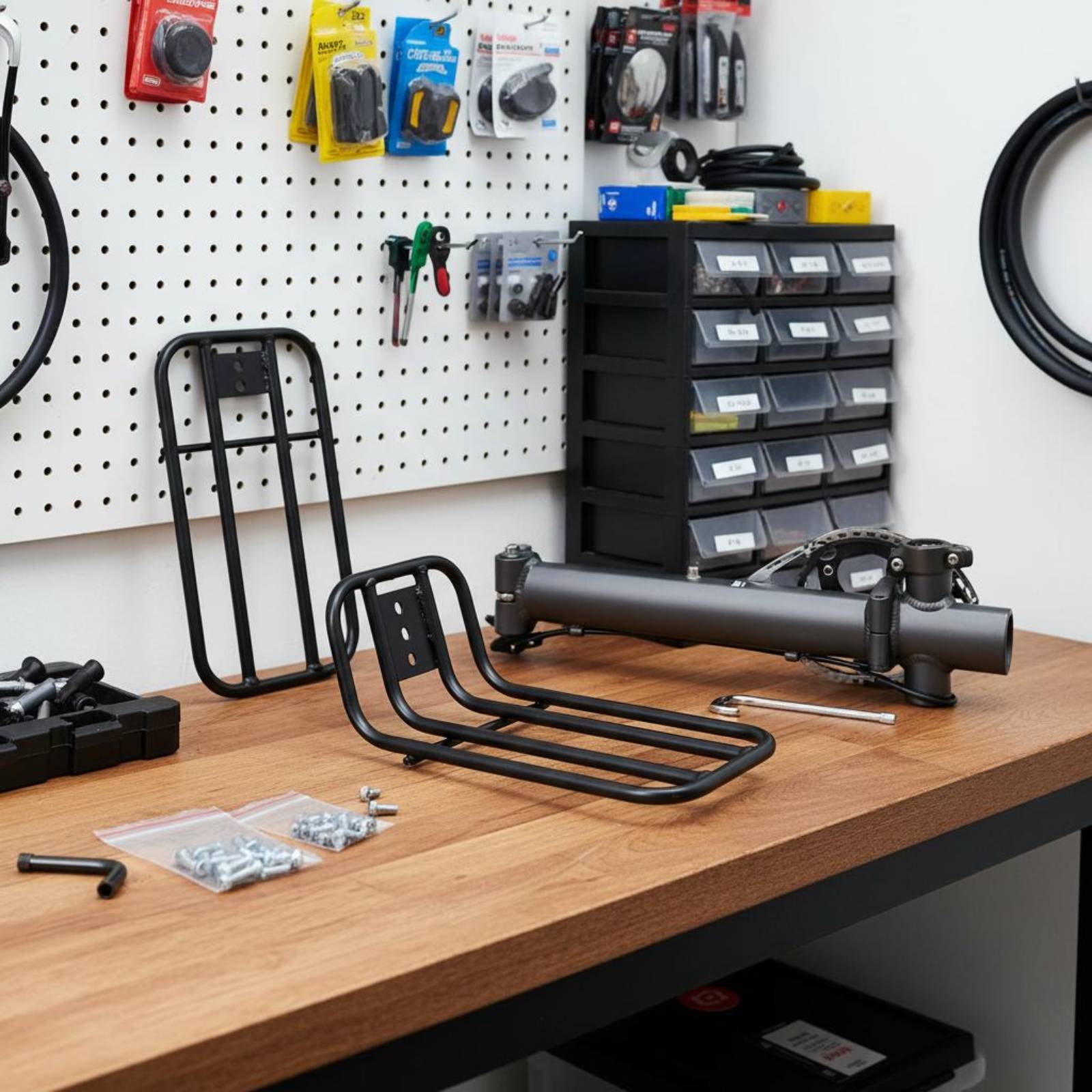 Bike Cargo Rack - Portaequipajes delantero plegable para bicicleta, construcción