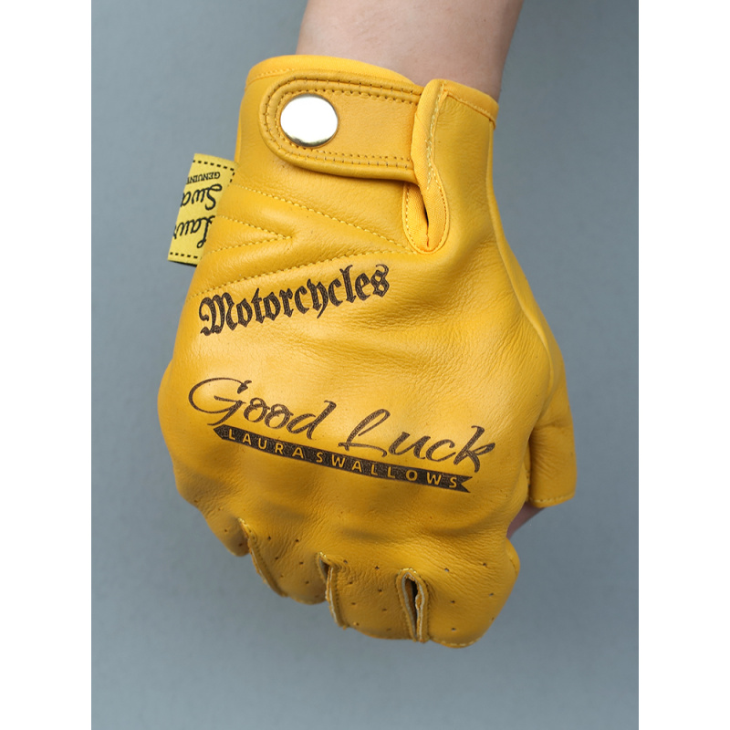 Yellow Cycling Gear - Guantes de moto de cuero vacuno